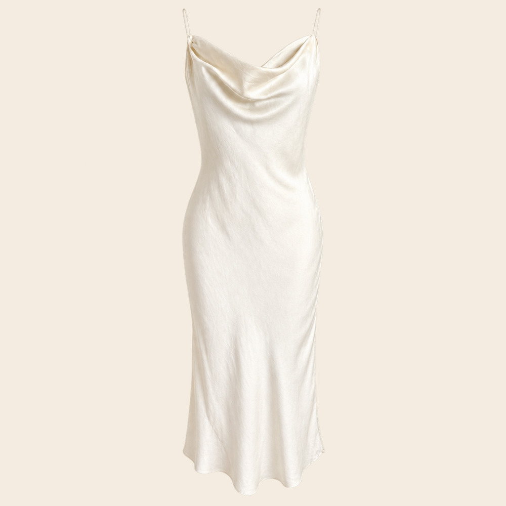 Victoria's Secret Ivory 100% Silk Cowl Neck Maxi Slip Dress Open Back M